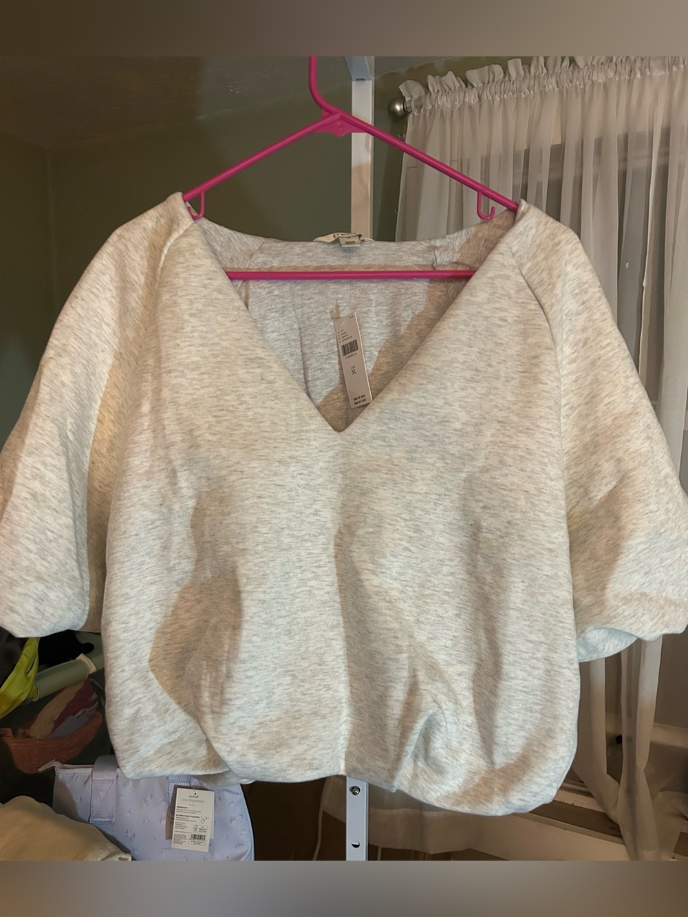 Anthropologie Light Heather Gray V-Neck Bubble sweatshirt